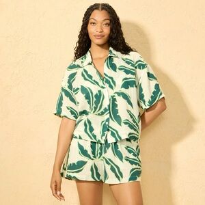 Green Leaf Print Shirt